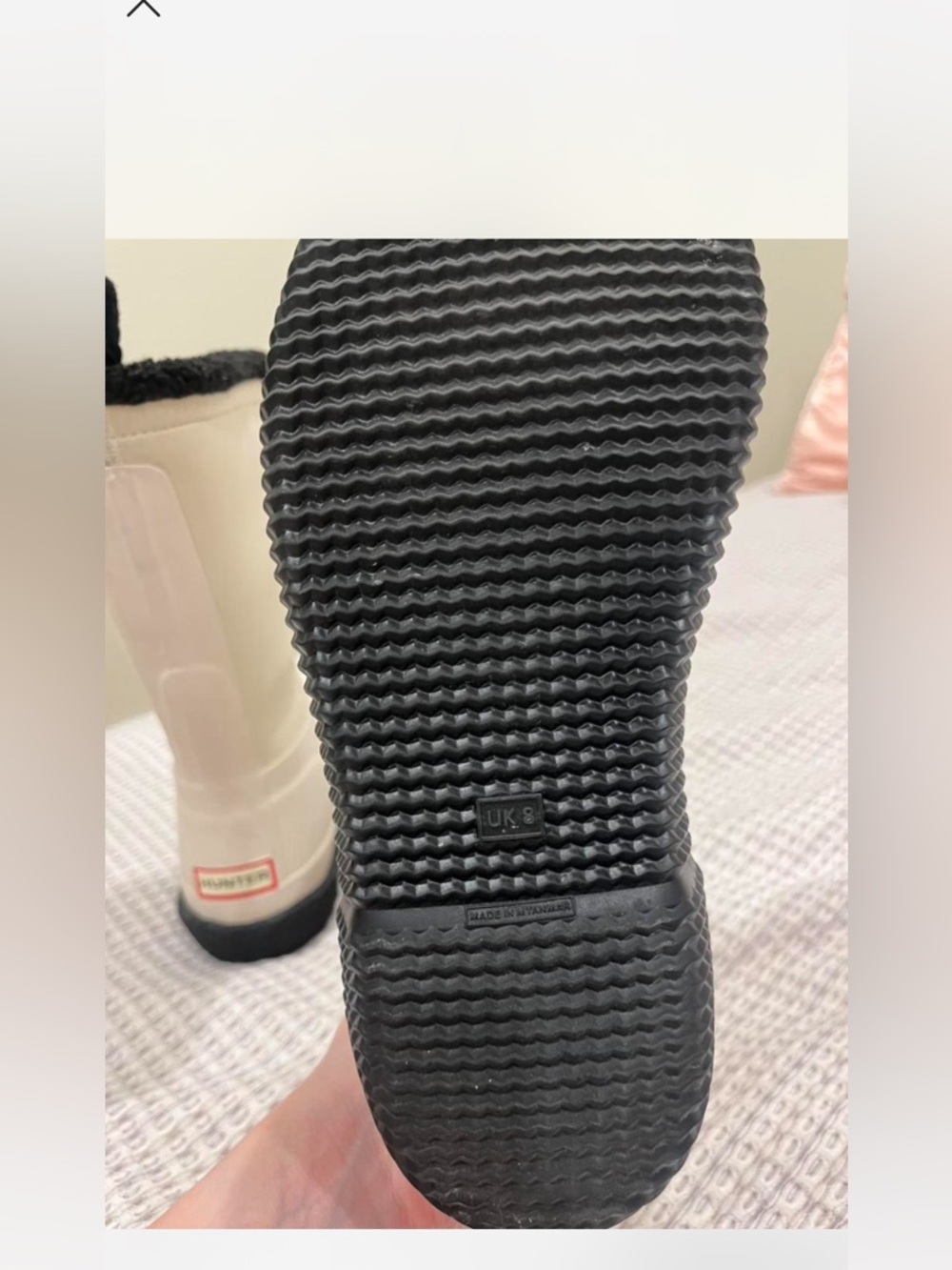 Hunter Cream Rain Boots with Black Shearling Trim - Picture 2 of 4